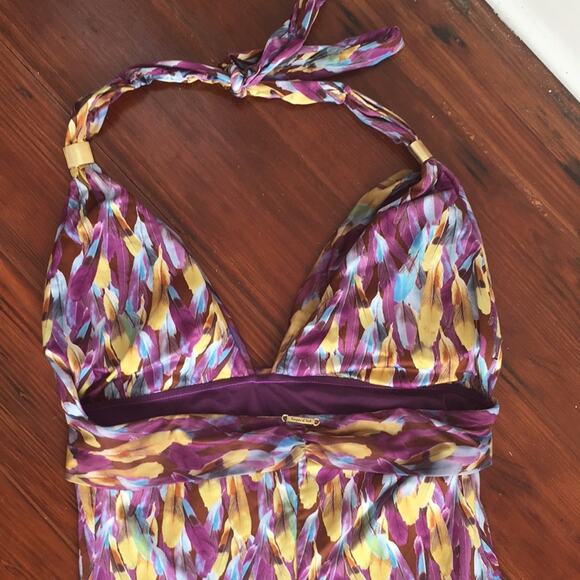 Toque d’ Sol halter feather print traingle top one piece sz M - Picture 6 of 8